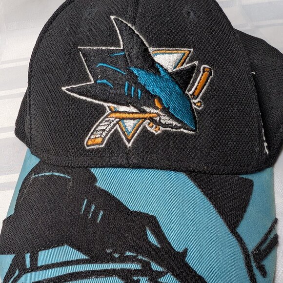 SAN JOSE SHARKS FITTED BASEBALL HAT REEBOK CENTER ICE NHL HOCKEY SMALL MEDIUM - Picture 2 of 15